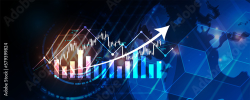 Abstract concept technology background image with hi-tech hexagons financial investment chart stock market
