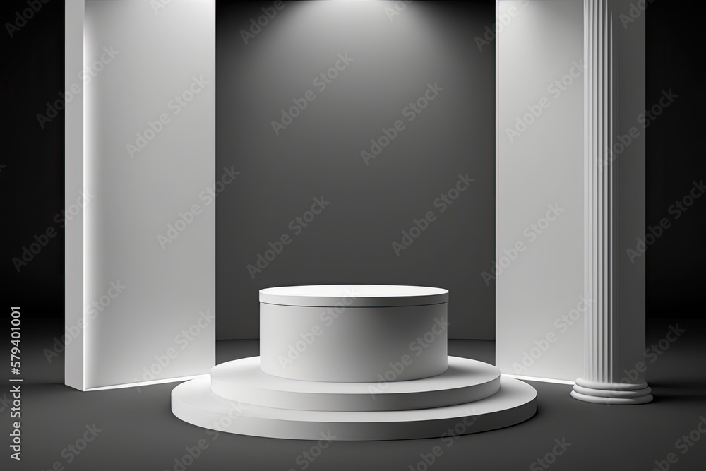 Round empty podium platform product display luxury white gray minimalist Made with Generative AI Round empty podium platform product display luxury white gray minimalist Made with Generative AI