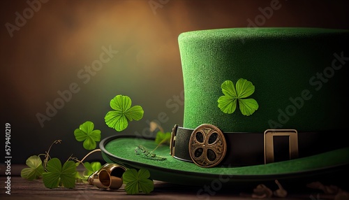 Happy St Patricks Day Background Holiday Illustration. Green Saint Patrick Generative AI design photo