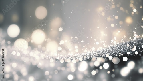 Abstract background of glitter lights, silver, de-focused, banner, AI generated