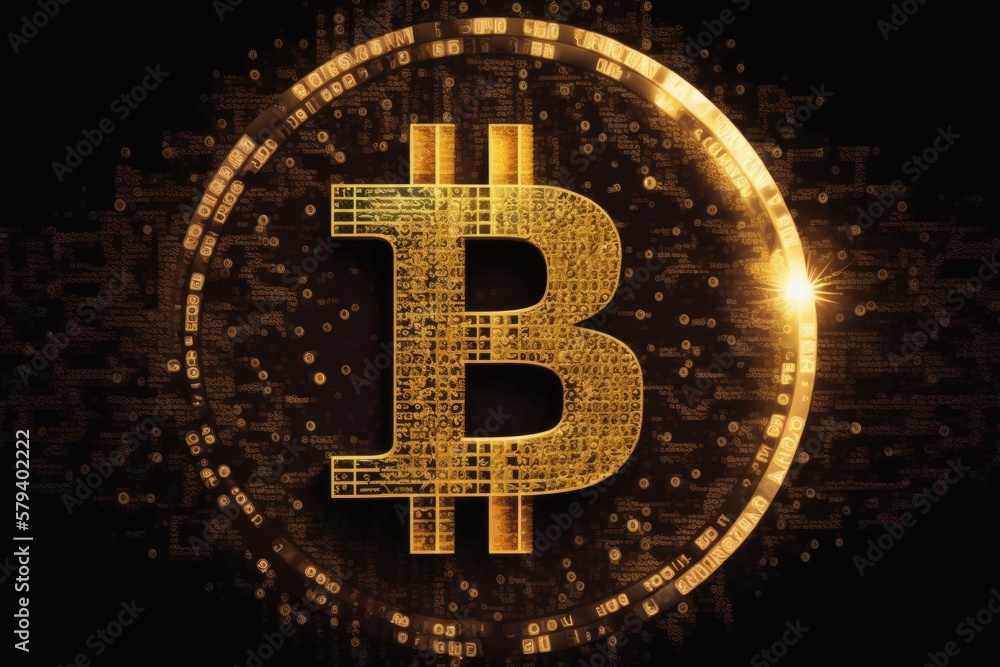 Golden bitcoin coin on computer circuit board, Cryptocurrency concept, generative AI Golden bitcoin coin on computer circuit board, Cryptocurrency concept, generative AI