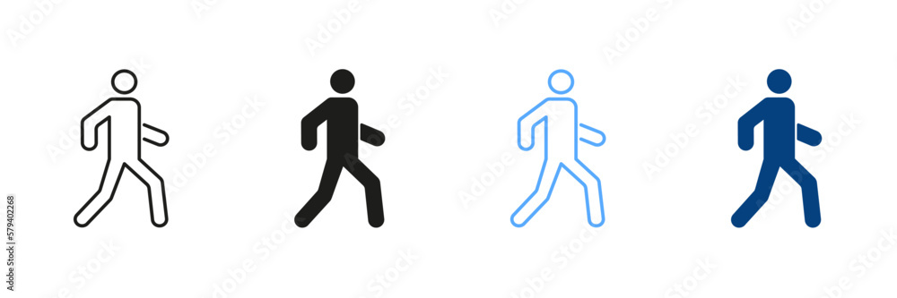 Pedestrian Walking On Street. Person Run Line And Silhouette Color Icon Set. Man Walking Pictogram. Man On The Road Outline And Solid Sign Collection on White Background. Isolated Vector Illustration Pedestrian Walking On Street. Person Run Line And Silhouette Color Icon Set. Man Walking Pictogram. Man On The Road Outline And Solid Sign Collection on White Background. Isolated Vector Illustration