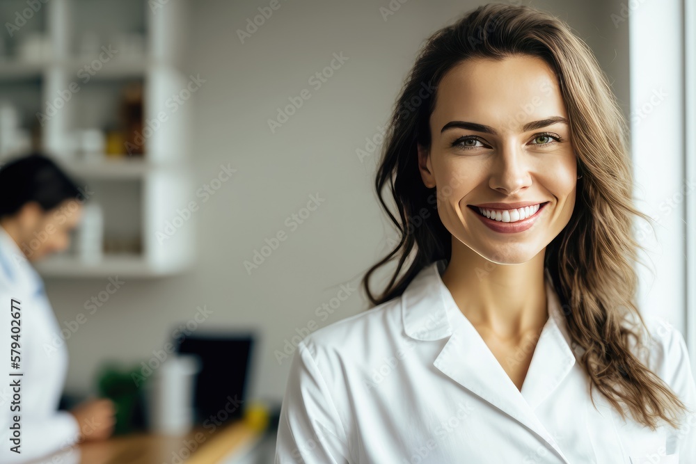 Portrait of beautiful smart doctor woman in a white medical coat in hospital, AI generated Portrait of beautiful smart doctor woman in a white medical coat in hospital, AI generated