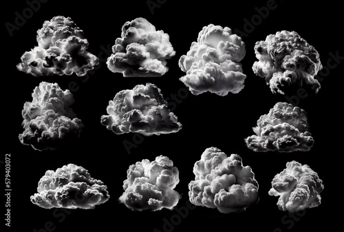 Set of white clouda isolated on the white background, created with generative AI