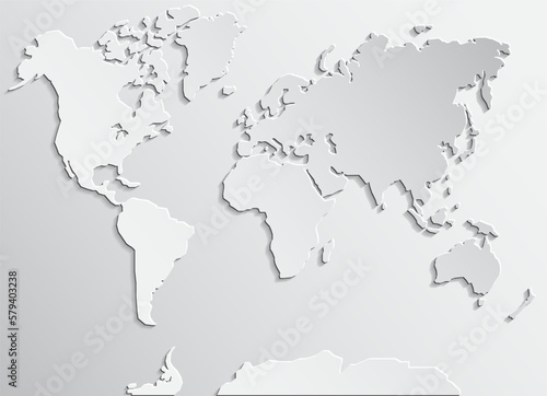 3d plastic white world map with shadow/ vector illustration