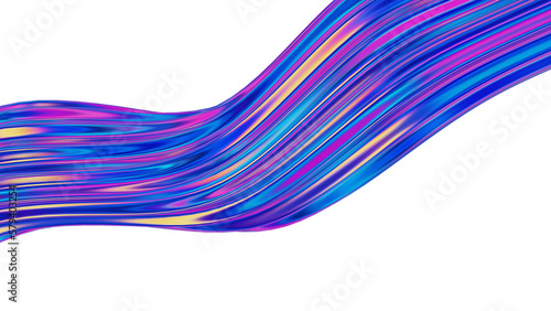 Abstract glass geometric composition, iridescent holographic crystal shapes with gradient texture in motion Spiral twisted fluid forms, isolated digital art object transparent back. 3D illustration. 