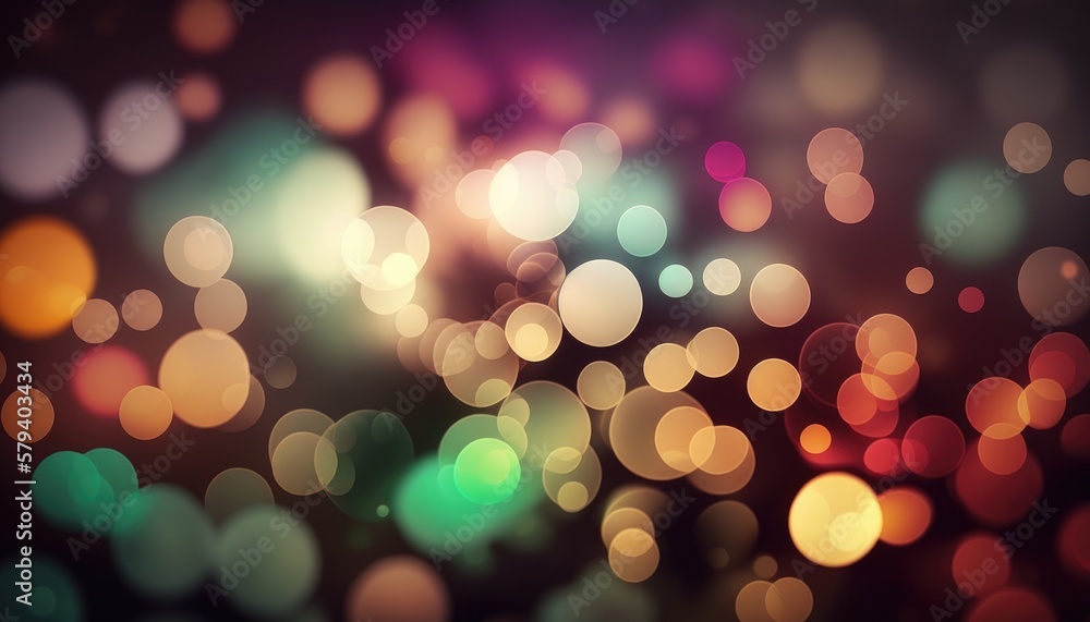 Abstract background of bokeh lights, pastel colorful, de-focused, banner, AI generated