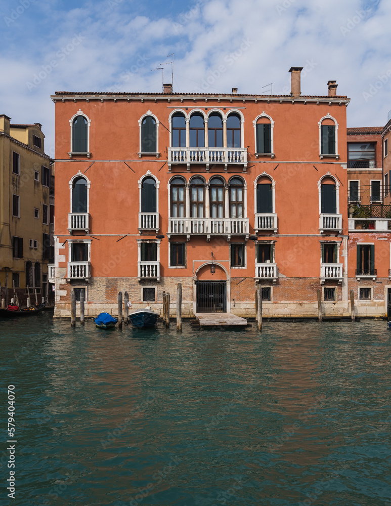 Beautiful charming facade of an old building in Venice, Italy