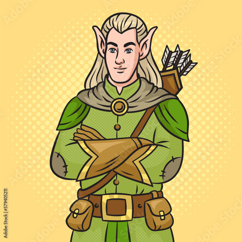 Elf warrior fantasy fabulous character pinup pop art retro vector illustration. Comic book style imitation.