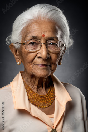 Indian Pharmacist Woman Wearing Glasses and Bindo Decoration, AI Generative