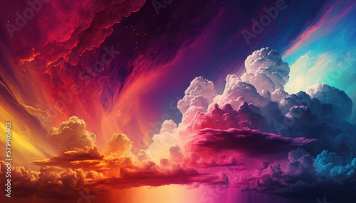 Rainbow Sky with Thunderhead Clouds created with Generative AI Technology, ai, generative