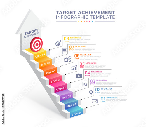 target achievement staircase infographic steps template background