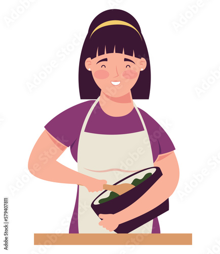 woman cooking mixing with bowl