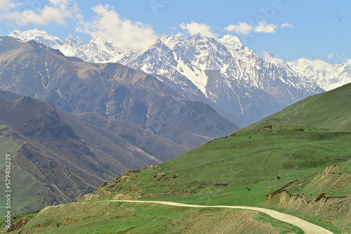 Mountain path on hill in summer landscape