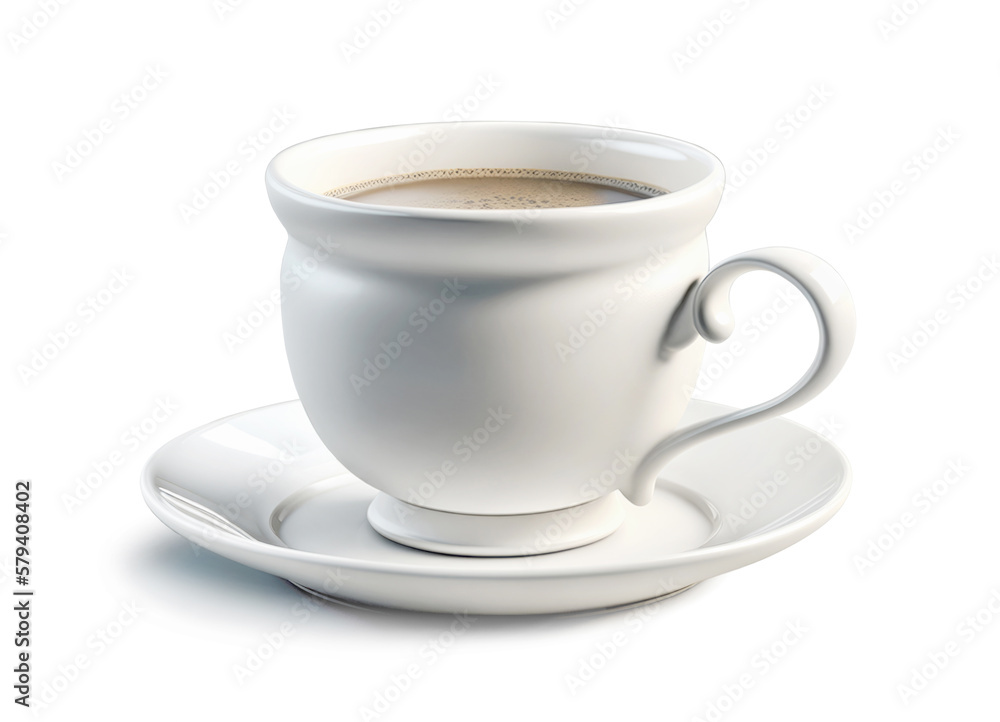 White cup of black coffee isolated on white background. Generative AI. White cup of black coffee isolated on white background. Generative AI.