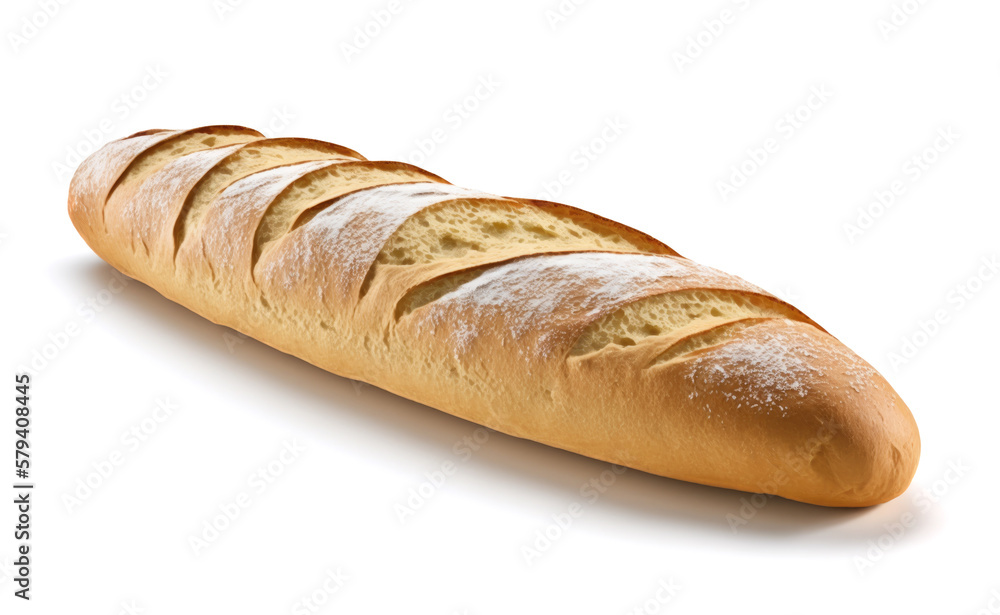 Baguette Bread on white background. Generative AI.