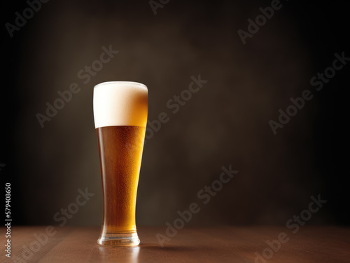 Cold glass lager beer with foam bubbles. Generating with AI