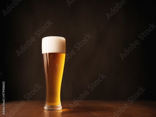 Cold glass lager beer with foam bubbles. Generating with AI