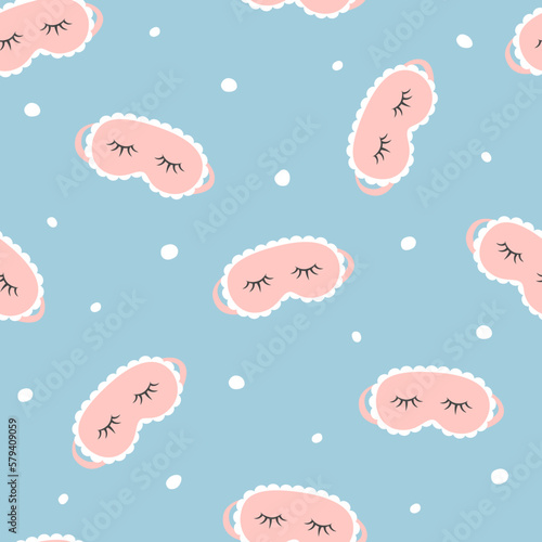 Cute sleep mask seamless pattern. Good night or relaxing theme background in pastel colours. Vector illustration in flat style. 