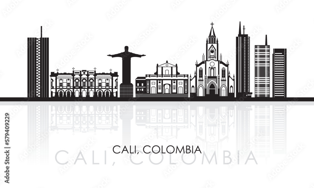 Silhouette Skyline panorama of city of Cali, Colombia - vector illustration
