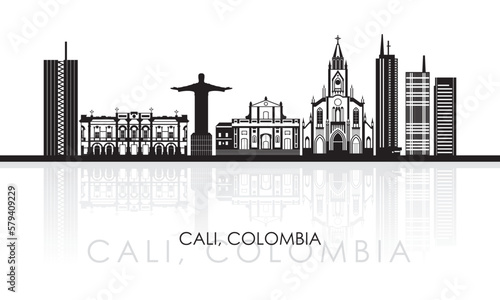 Silhouette Skyline panorama of city of Cali, Colombia - vector illustration photo