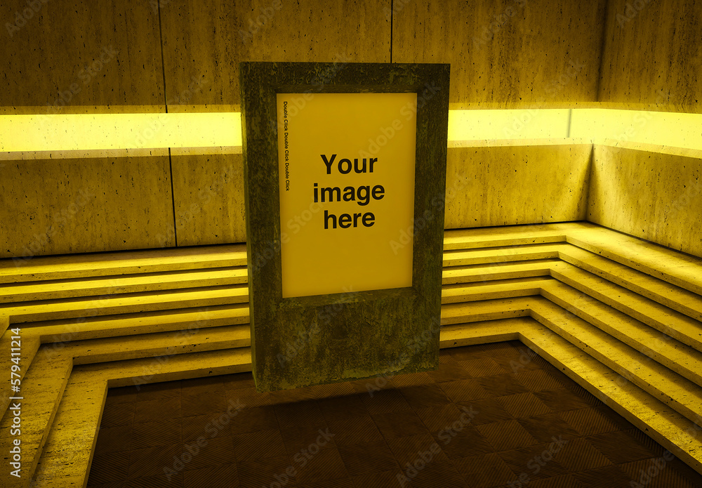 Brutalism Indoor Flying Totem Poster Mockup 01 Stock Template Adobe Stock