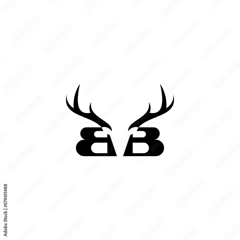Naklejka premium Letter B with deer antlers in target shape, flat style logo design vector template, Hunting inspirations symbol for corporate business identity 