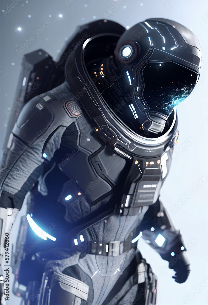 Space suits isolated on space background. Ai generated. Space suits isolated on space background. Ai generated.