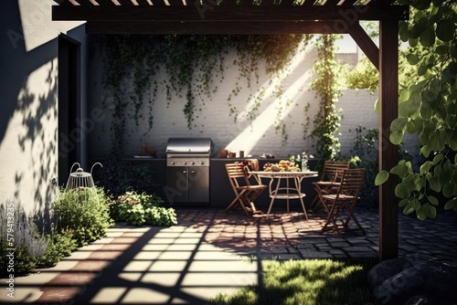 Garden barbecues and a sunny patio in the summer. Generative AI