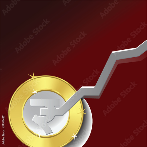 Growth of Indian golden Indian Rupee, a currency symbol. Vector illustration isolated on white background.