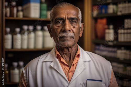 Professional Indian Pharmacist in White Coat, AI Generative