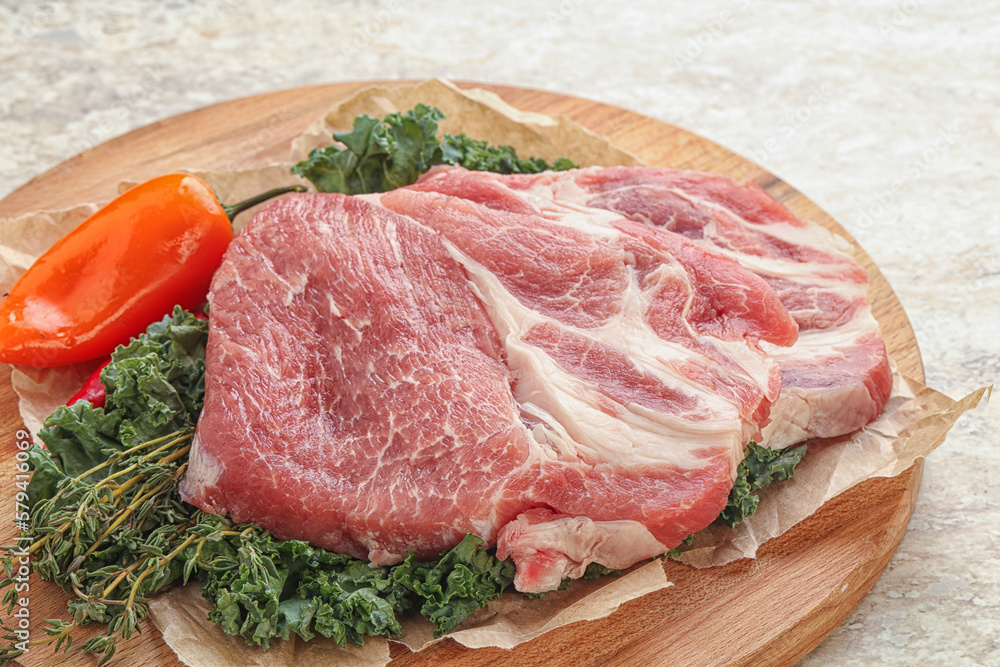 Raw pork neck for cooking