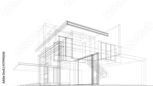 Architectural drawing 3d rendering