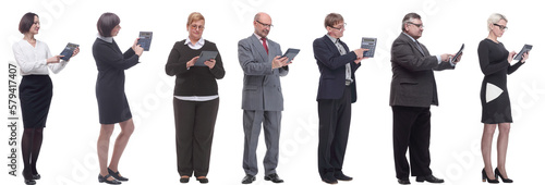 collage group of successful financiers with calculator isolated