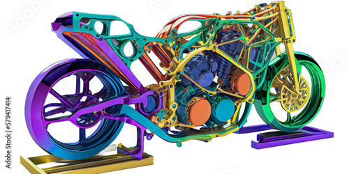 finite elments analysis of motorcycle with isolated white background, technology concept, generative AI photo