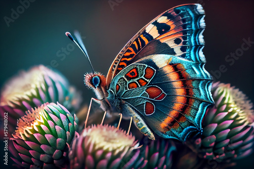 A burst of colors: butterfly and flower in the wild - Generative Ai