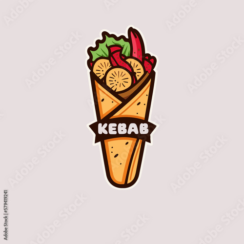 Vector illustration of a kebab in a waffle cone.
