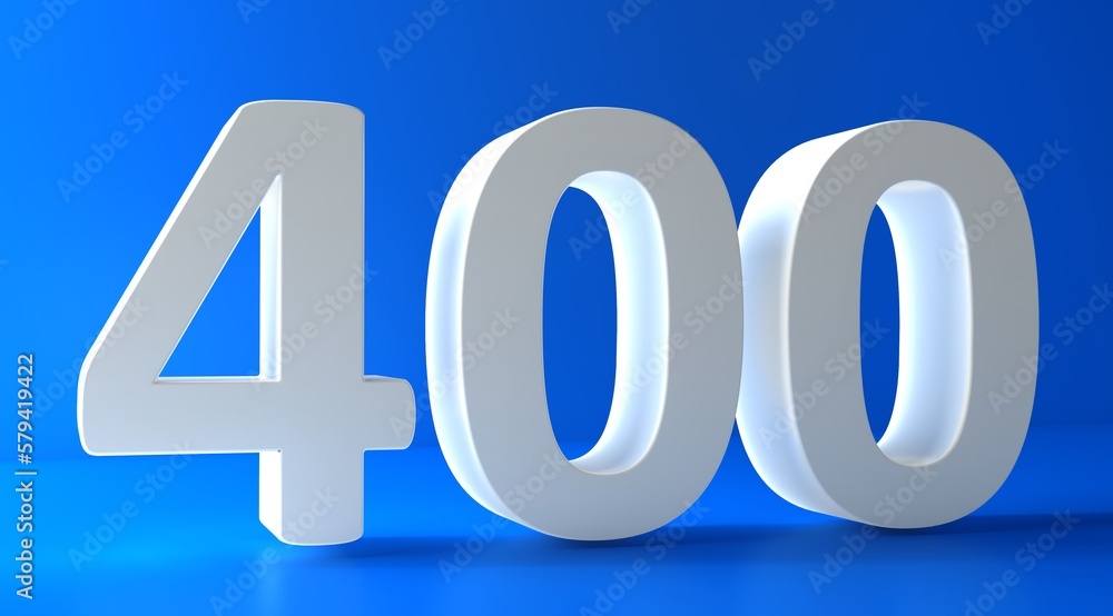 Number 400 in white on light blue background, isolated number 3d rendering. Number 400 in white on light blue background, isolated number 3d rendering.