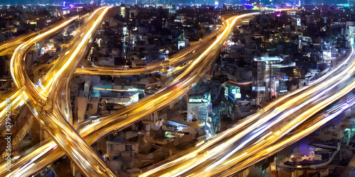 beautiful view of the city in the night  colorful street network around the city  street pattern with lights