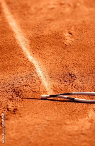 Tennis court in clay, with lines and dirt. Generating with AI