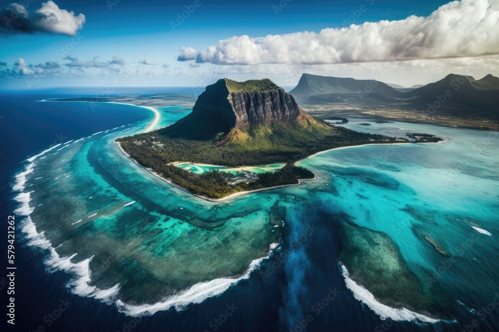 Aerial Image Of The Island Of Mauritius With The Renowned Le Morne 