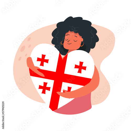 Support Georgia woman holds a heart with colors of georgian flag donating and volunteering concept vector