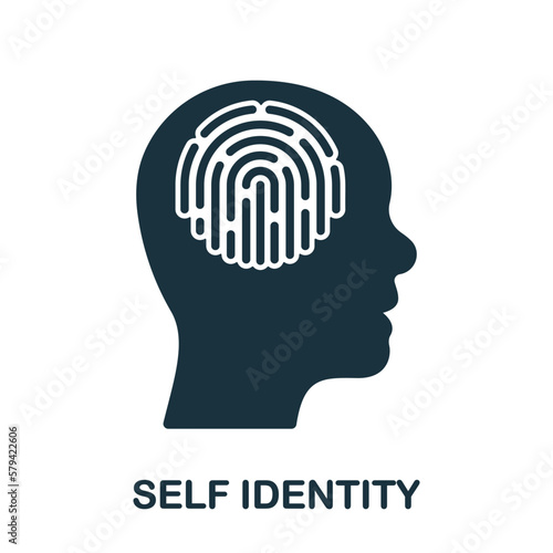 Fingerprint in Human Head, Self Identity Silhouette Icon. Mental Cognition Glyph Pictogram. Person Identification Solid Sign. Intellectual Process Symbol. Isolated Vector Illustration