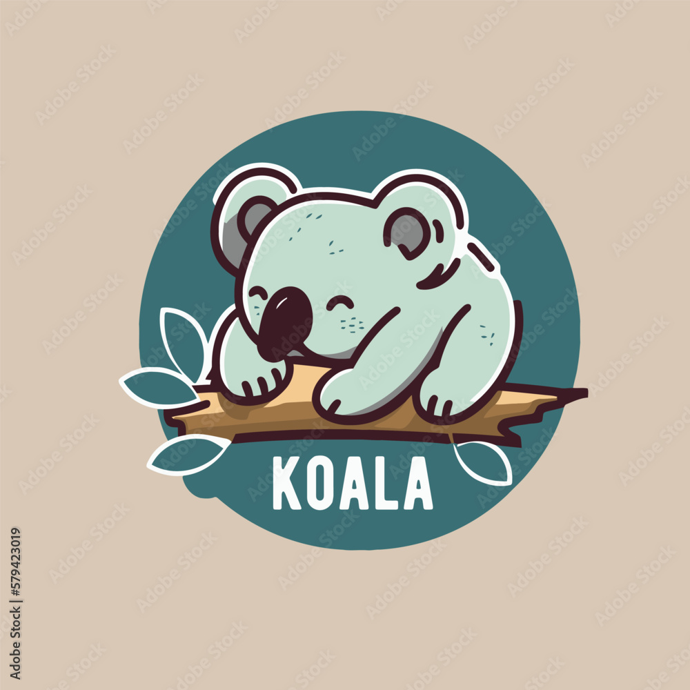 Obraz premium logo koala, vector illustration of a cute koala on a branch