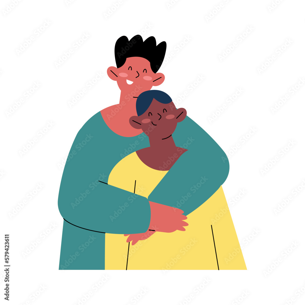 interracial boys in a brotherly hug