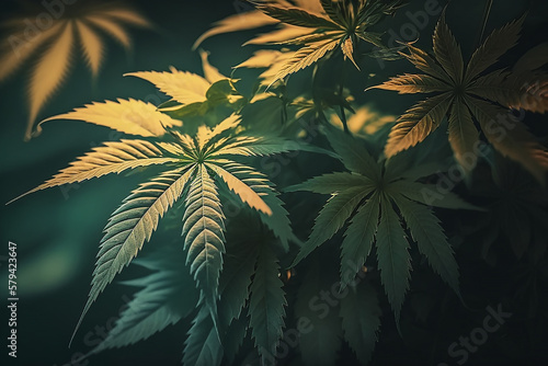 Fresh cannabis leaves close up. generative AI tools