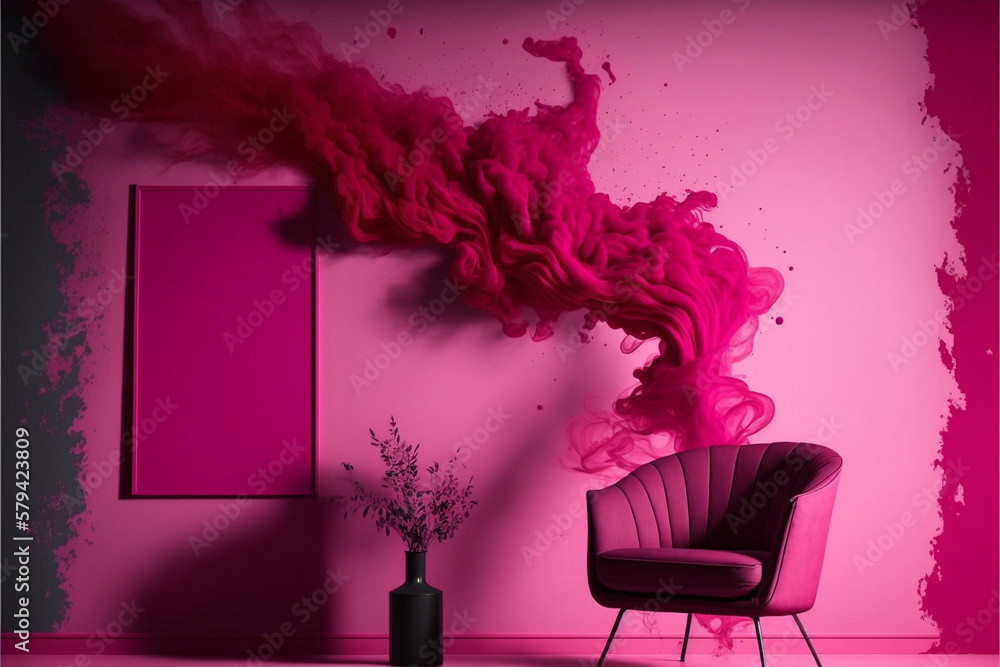 A peaceful bedroom with magenta Pantone decoration and comfortable furniture A peaceful bedroom with magenta Pantone decoration and comfortable furniture