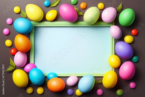 Easter eggs on color background, space for text