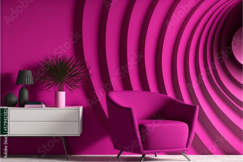 A cozy bedroom with Pantone magenta decoration and comfortable furniture photo