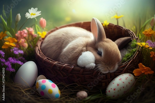 Obraz na płótnie Fluffy easter bunny or postcard.